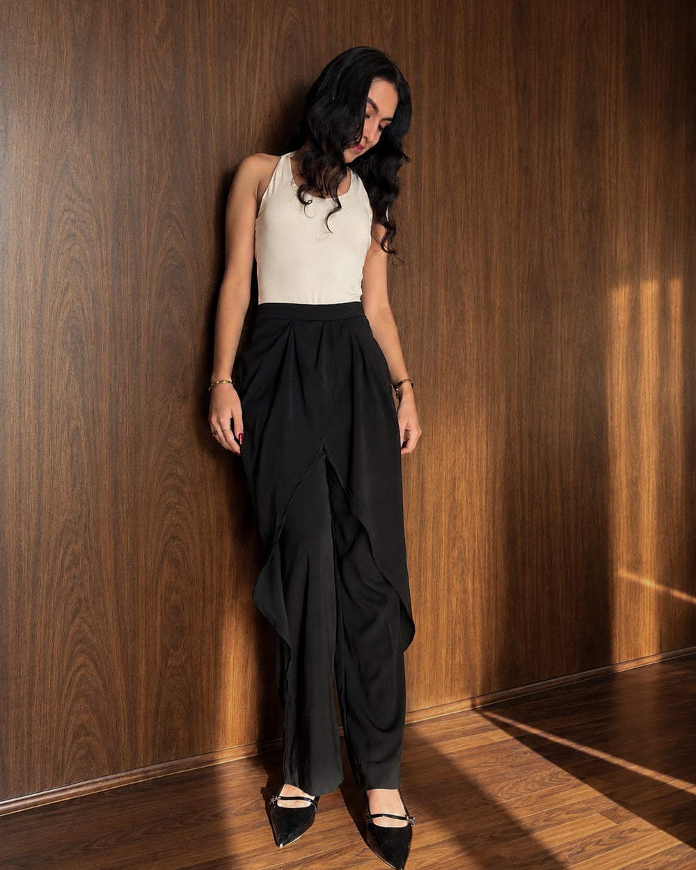 Draped Wide-Leg Trouser