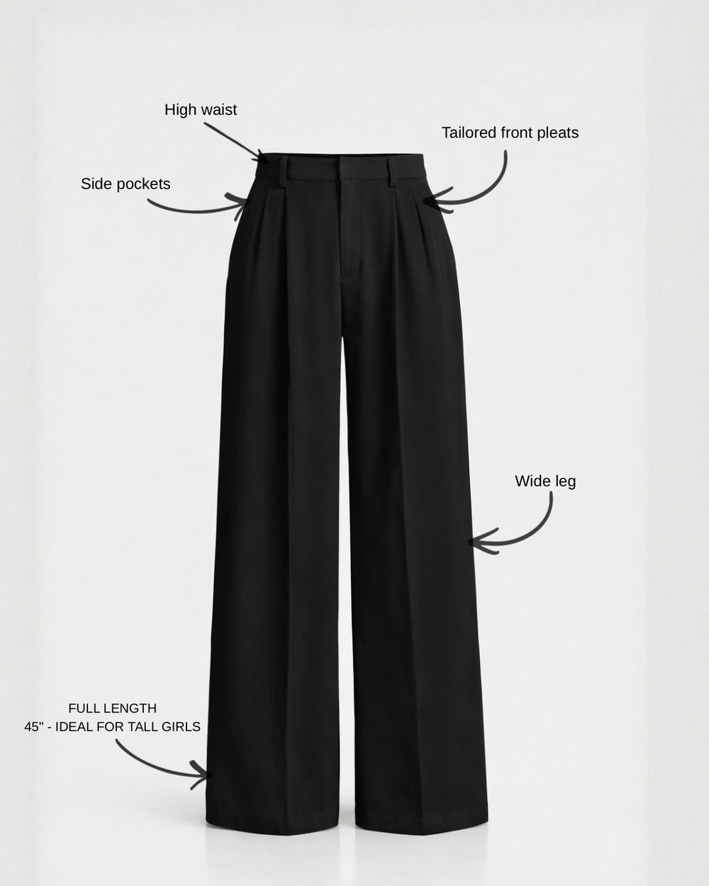 High Waist Pleated Trousers Jet Black