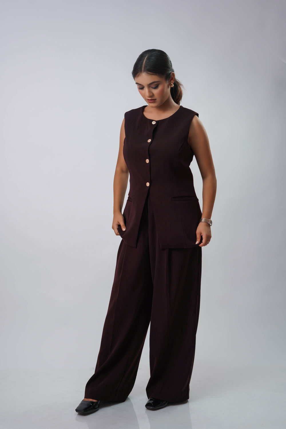 rich maroon vest + trouser