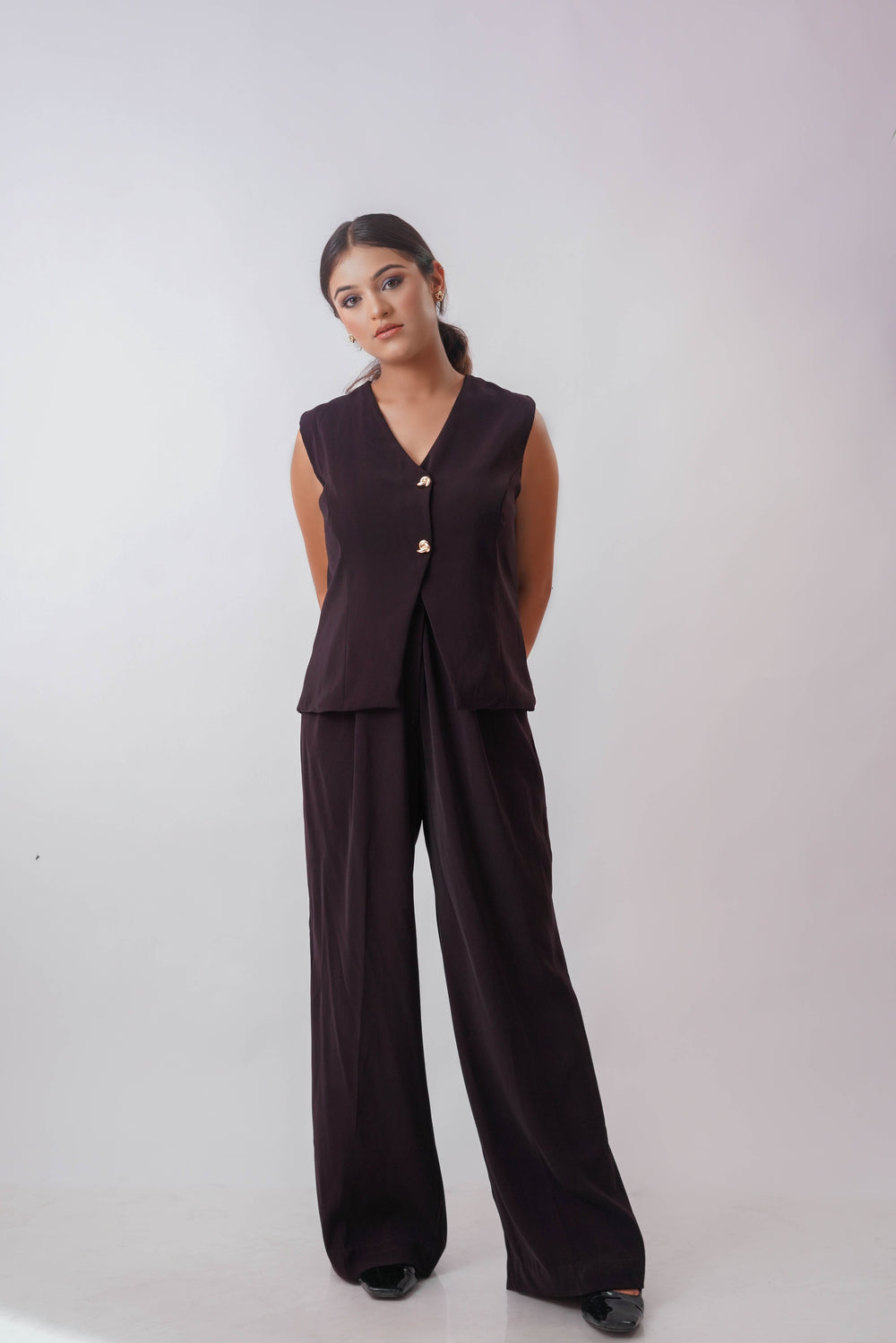 deep plum vest + trouser