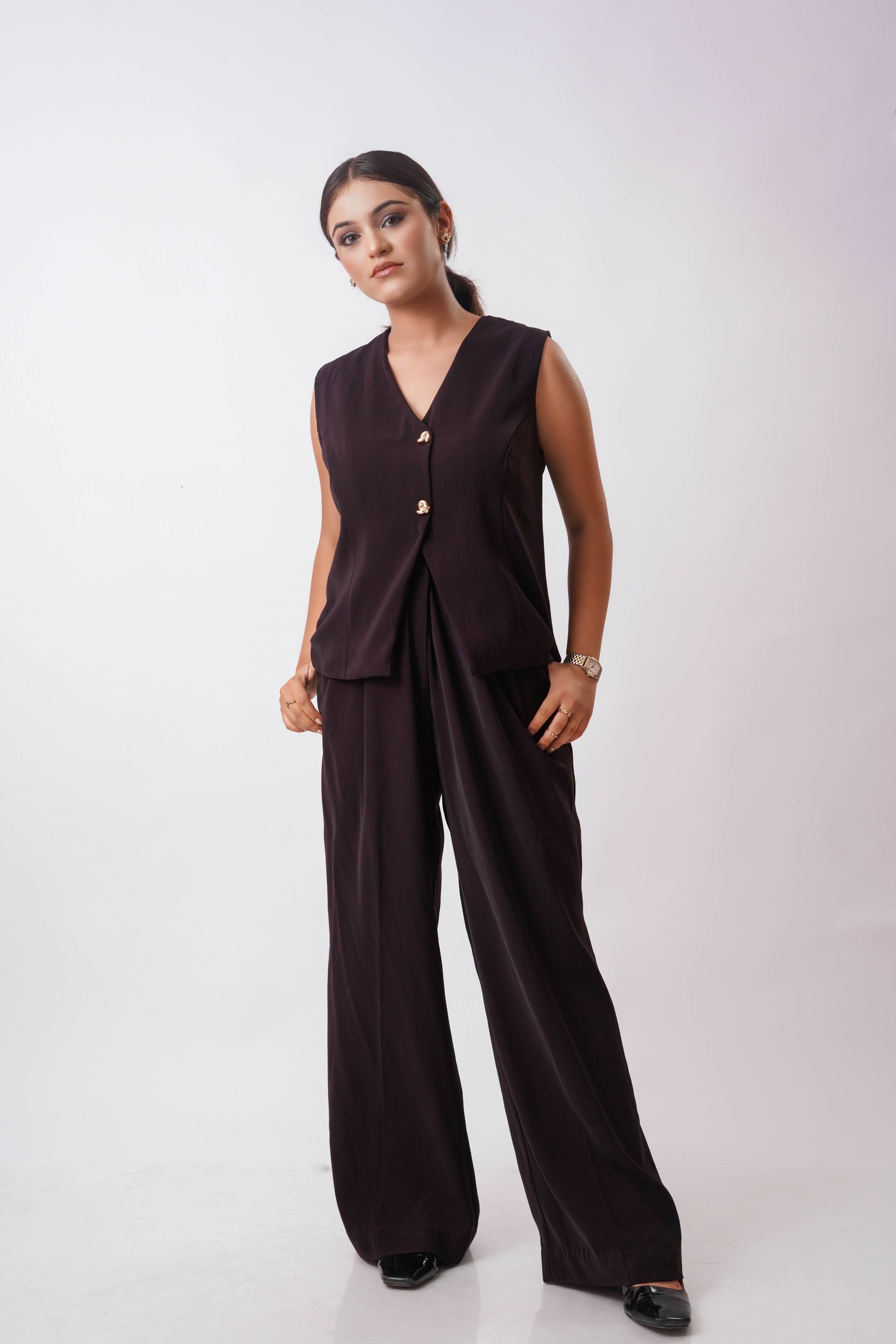 deep plum vest + trouser