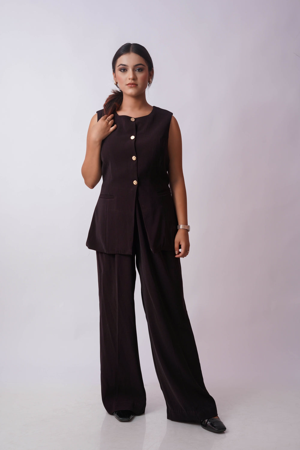 deep plum vest + trouser