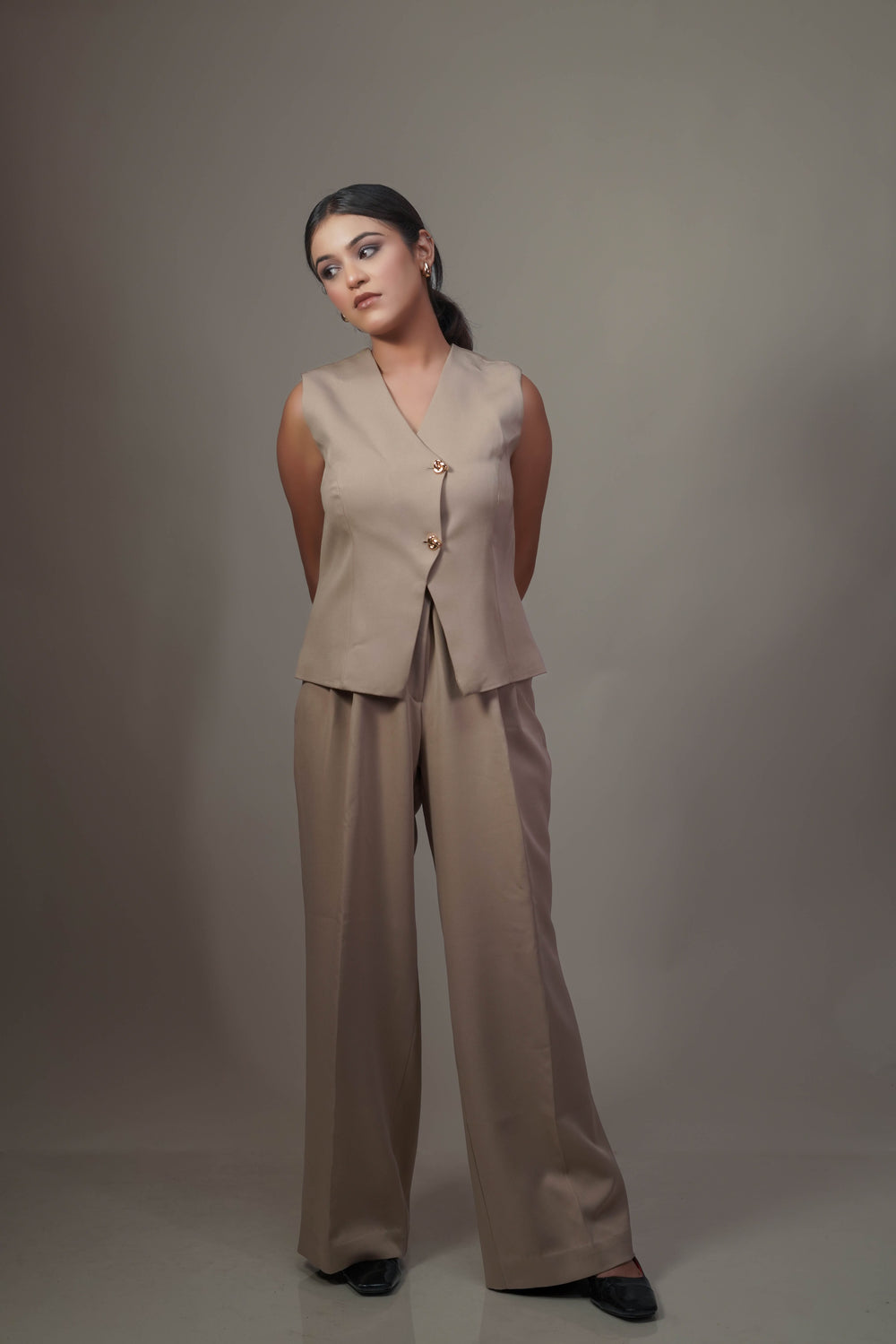 camel beige vest + trouser