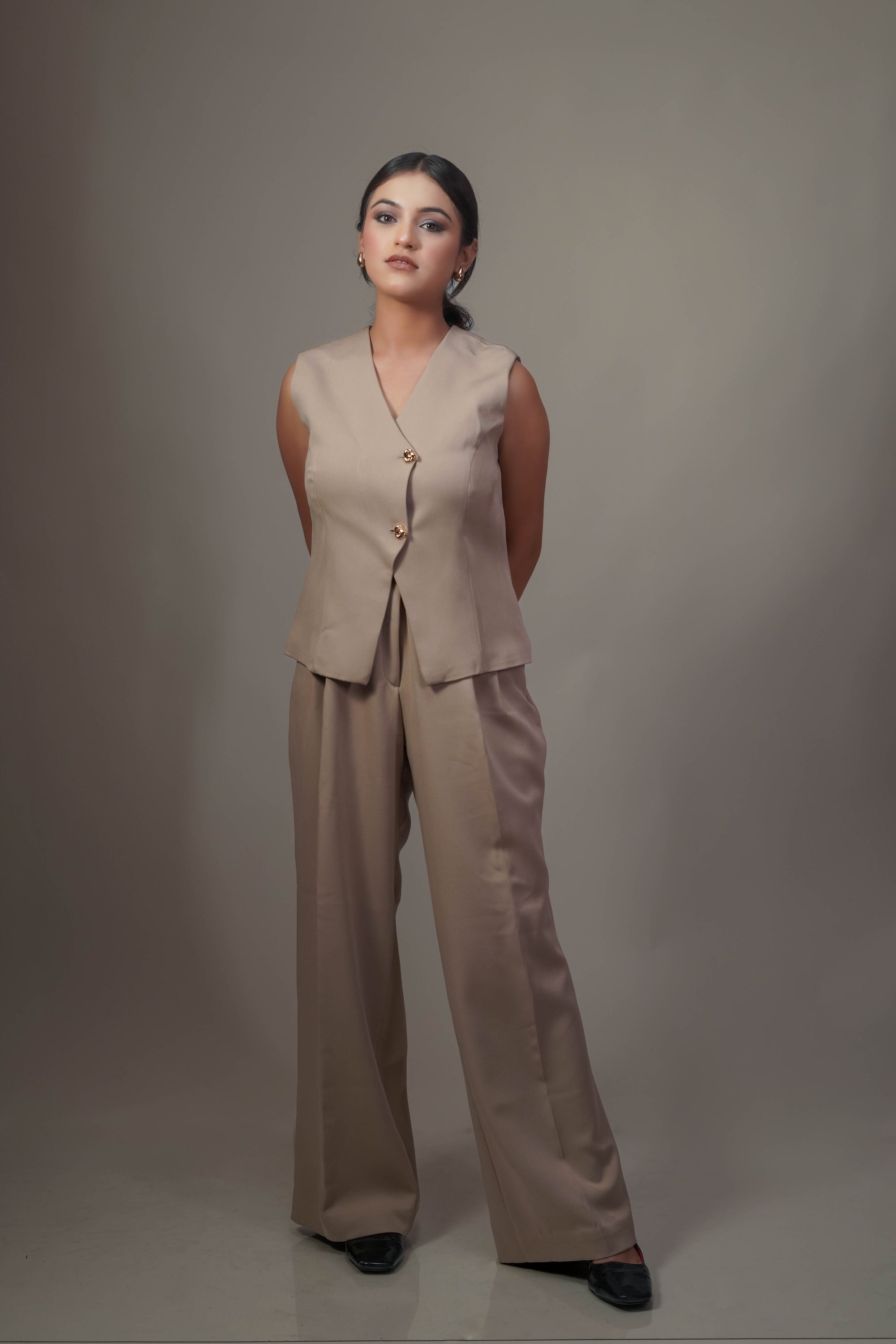 camel beige vest + trouser