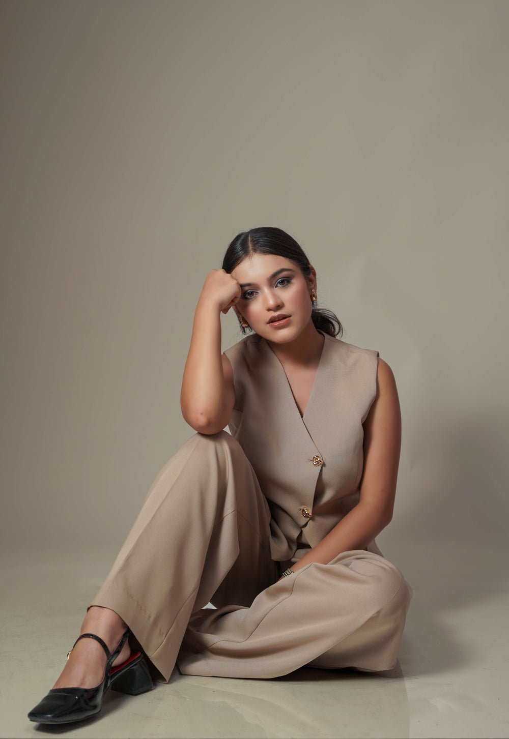 camel beige vest + trouser