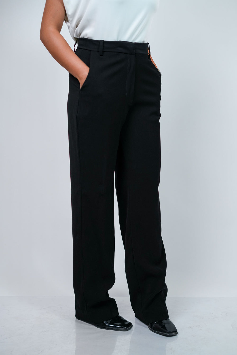 High Waist Straight Trousers - Jet Black